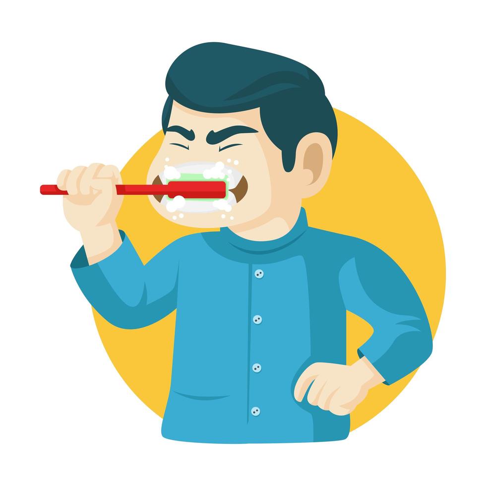 Man Brushing Teeth with Toothbrush vector