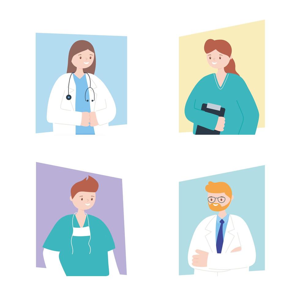 Doctors, nurses, and physicians staff bust set vector