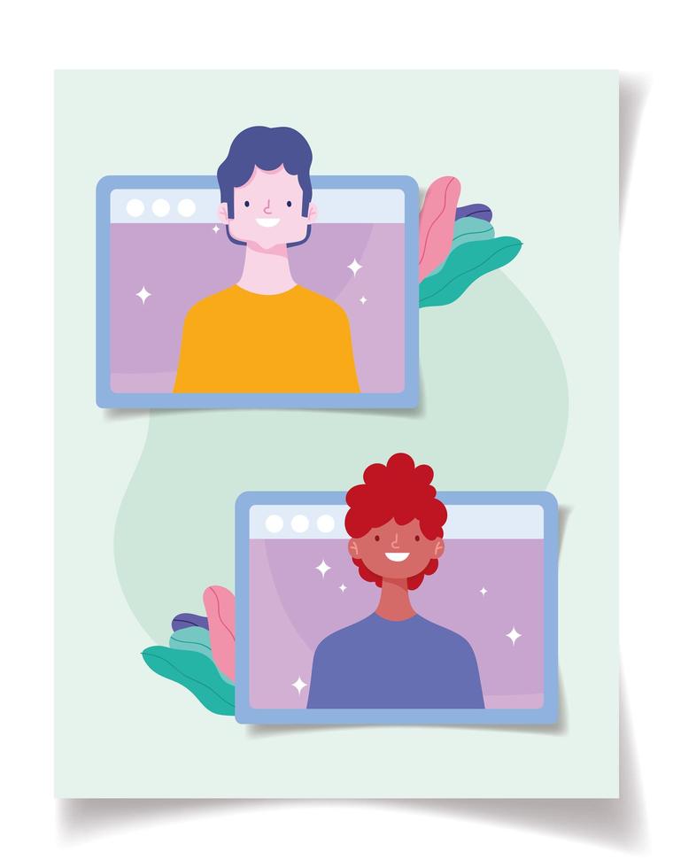 Characters connecting via social distance and online activities  vector