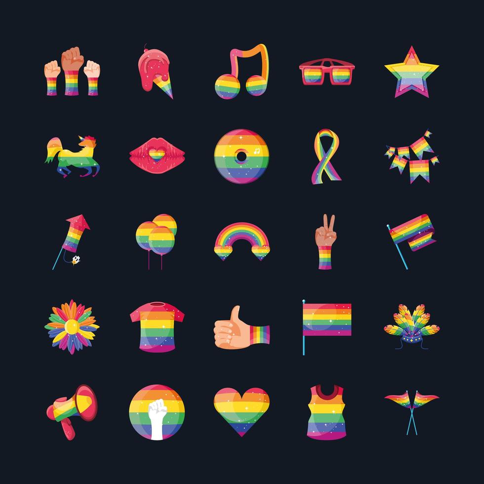 Collection of LGBT pride icons vector