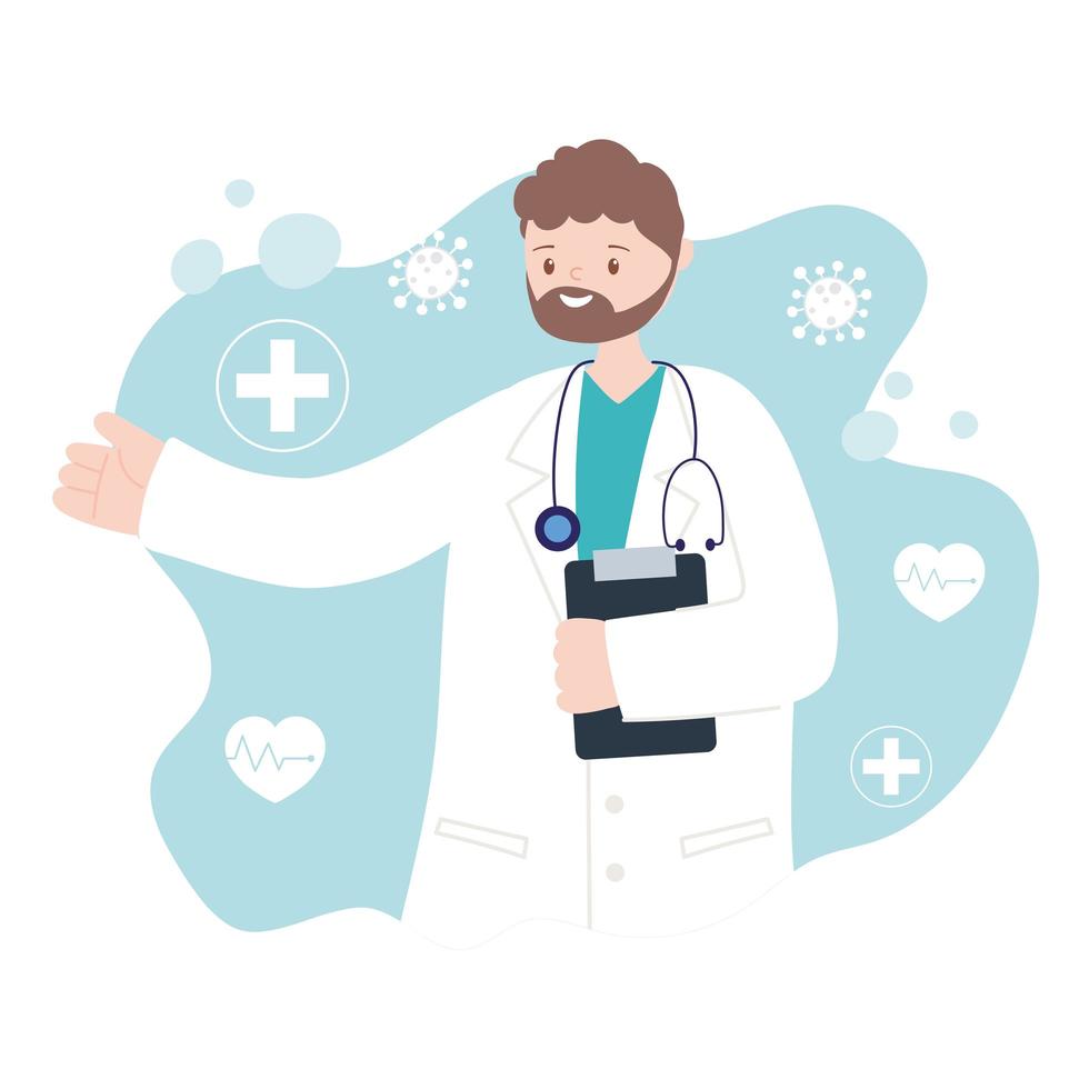 Male doctor holding clipboard 1241217 Vector Art at Vecteezy