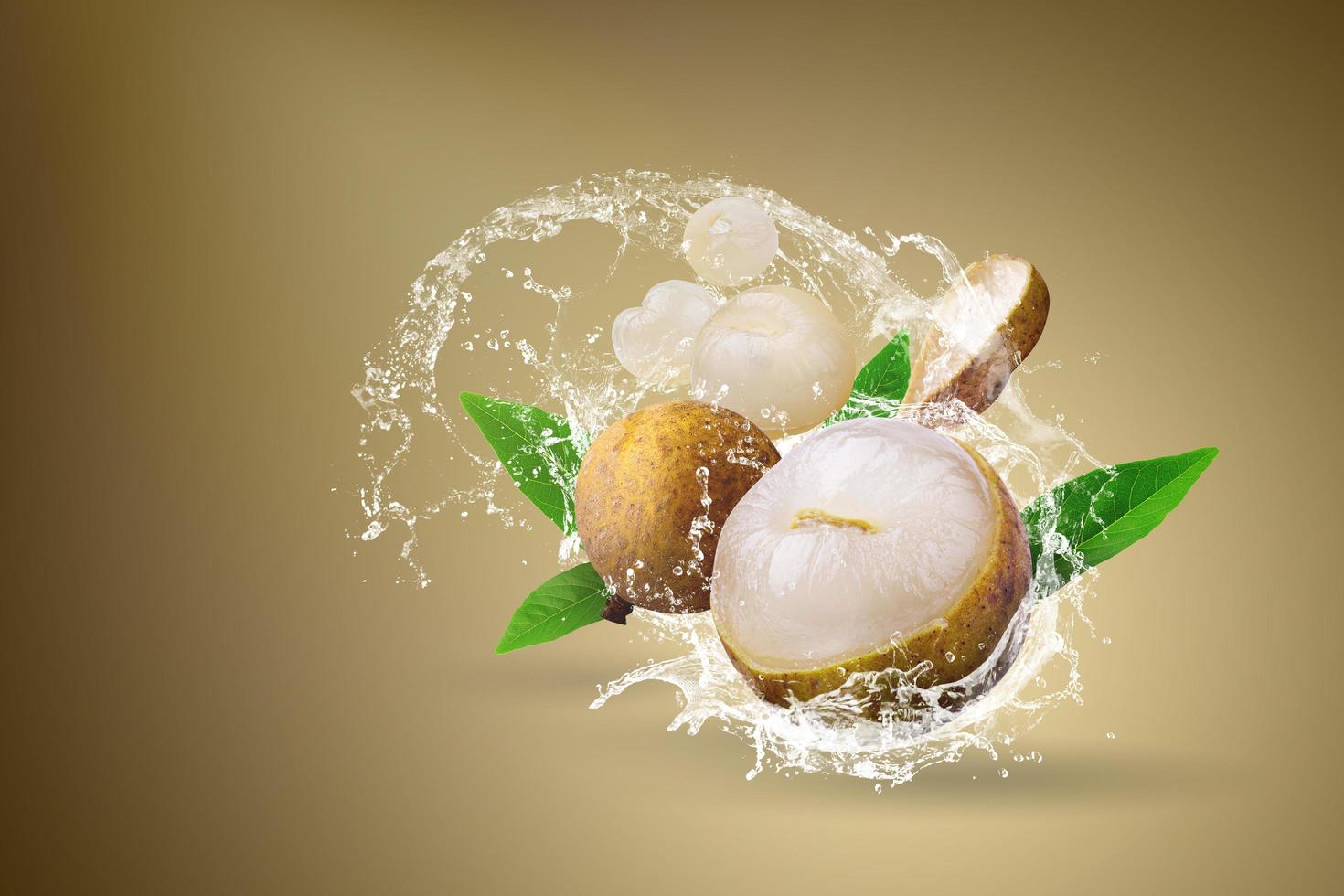 Water splashing on fresh longan fruit photo