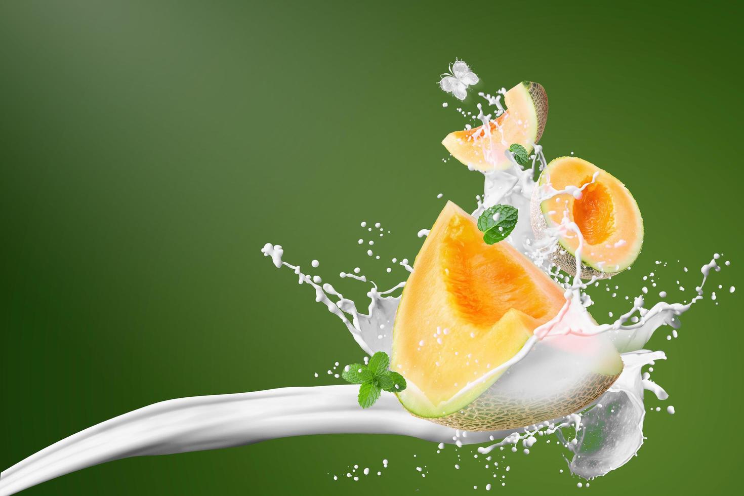 Japanese melons and milk splashing 1241328 Stock Photo at Vecteezy