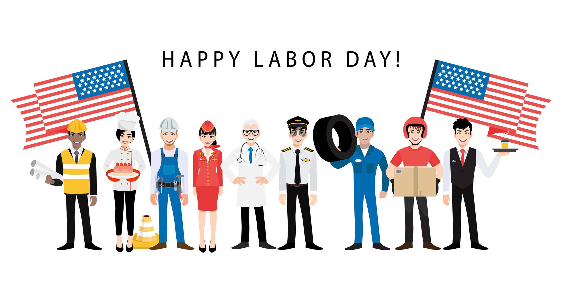 Labor Day design with professional works and flags vector