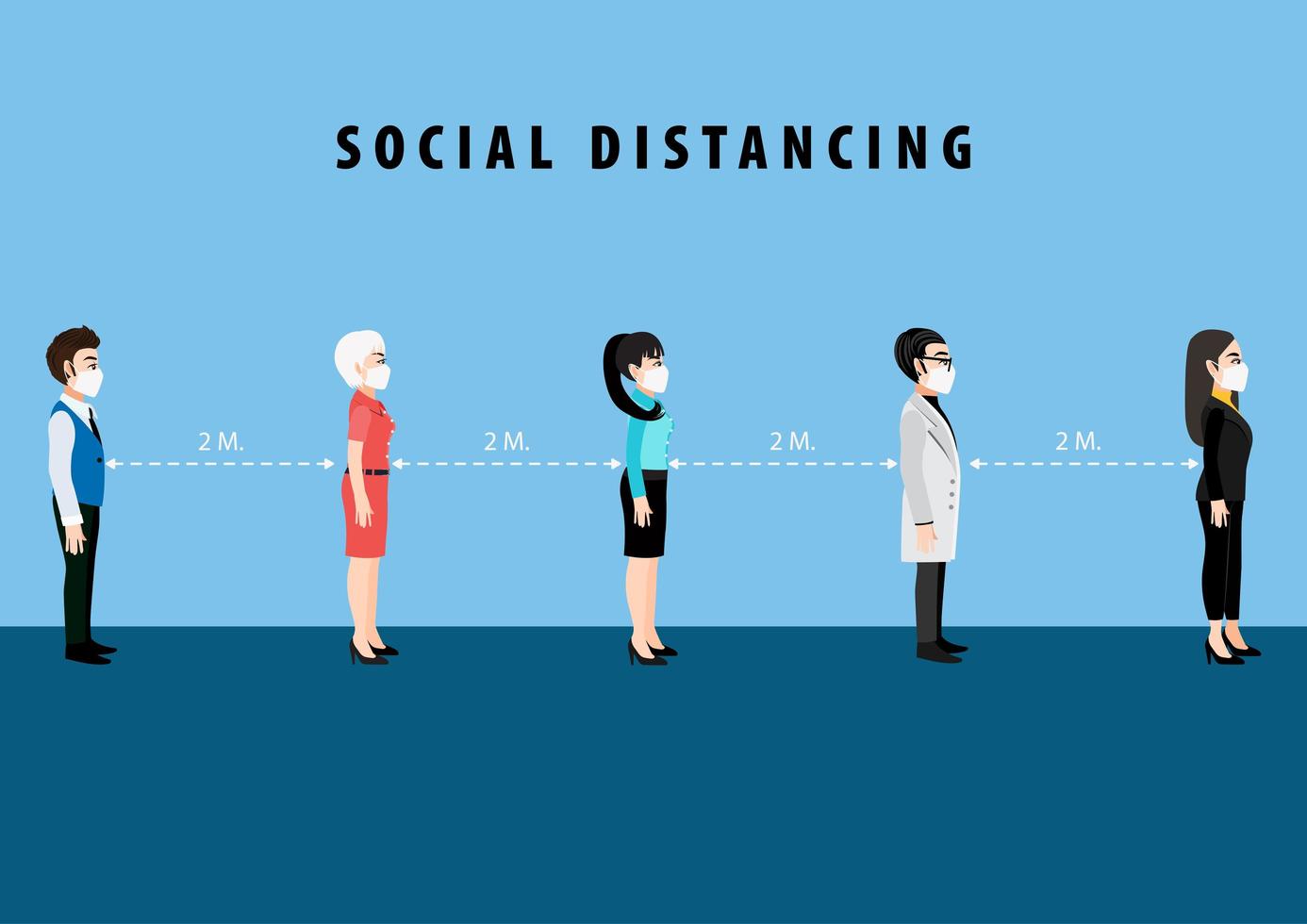 Cartoon character social distancing poster vector