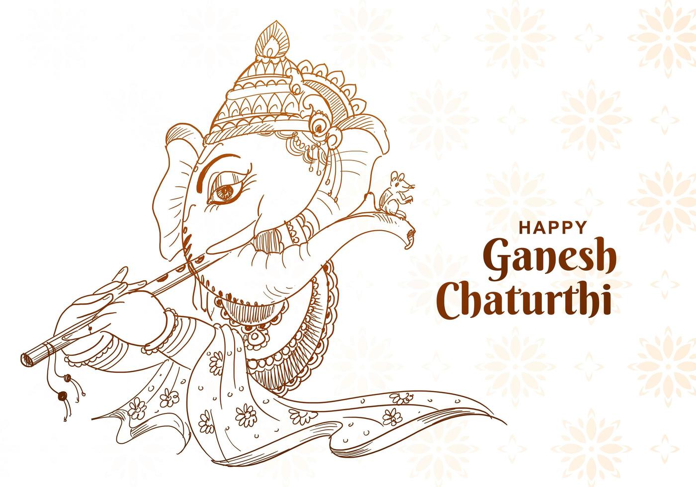 Sketch style Ganesh chaturthi design on ornamental pattern vector