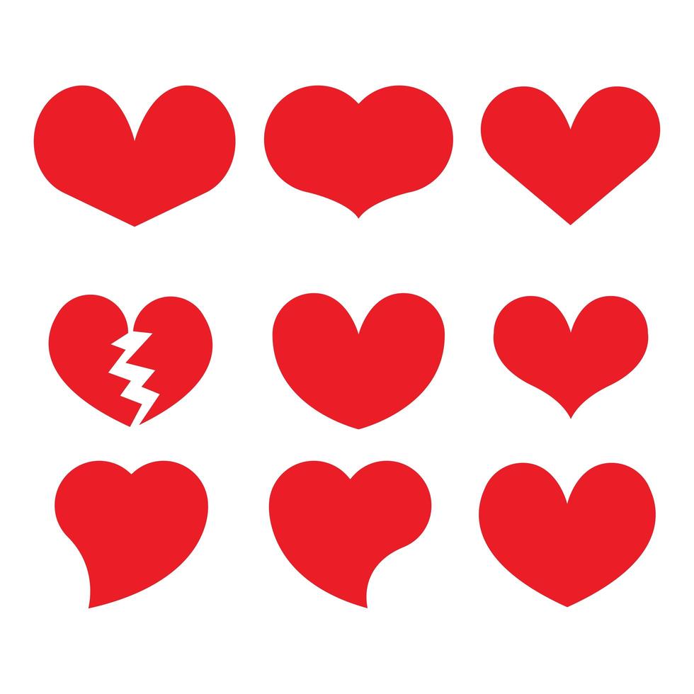 Set of red heart icons vector