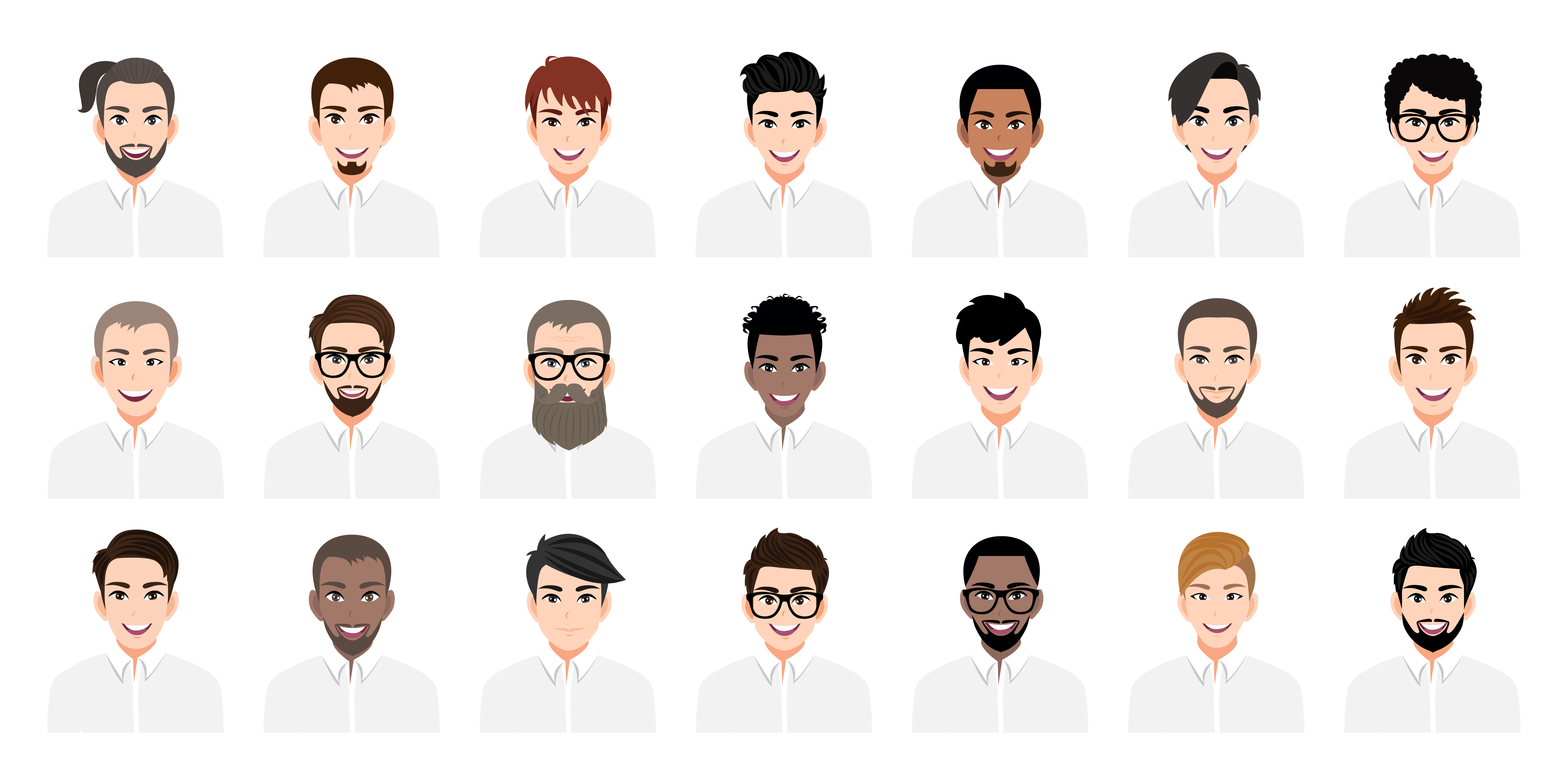 Set Of Mens Avatars With Various Hairstyle Long Or Short Hair Bald With  Beard Or Without Cartoon Portraits Isolated On White Background Flat  Style Vector Illustration Royalty Free SVG Cliparts Vectors And