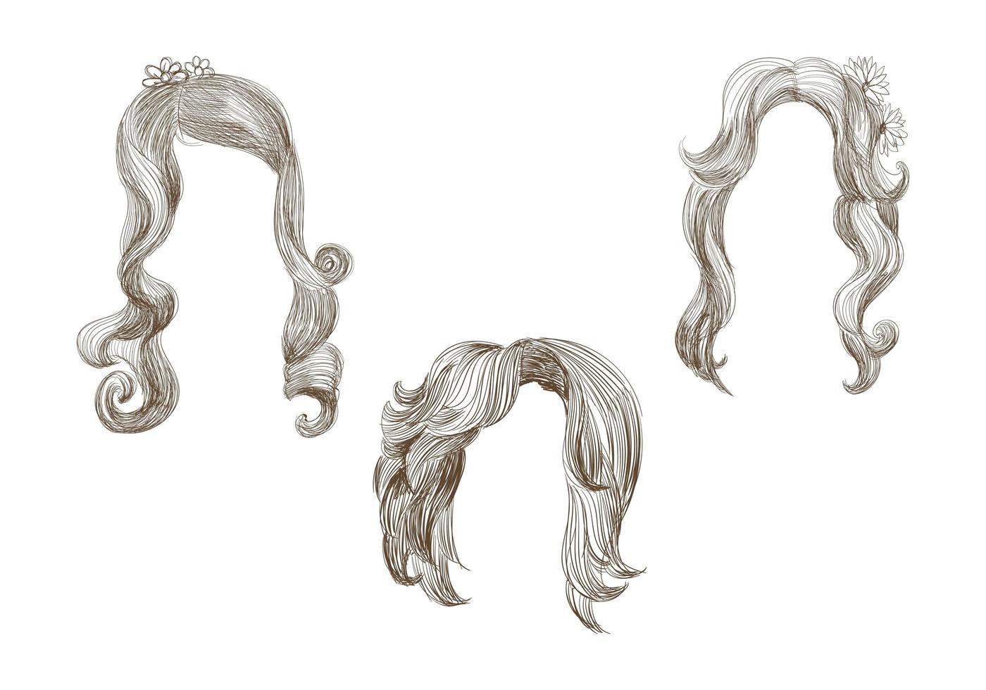 Set of different hand drawn hairstyles vector