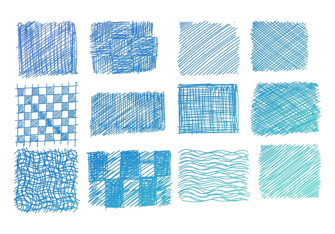 Hand drawn blue tone scribbles set vector