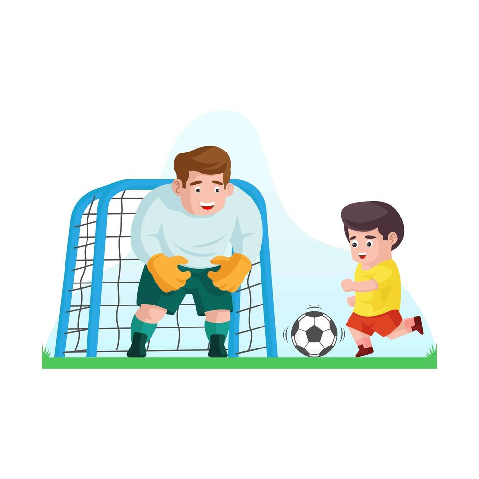 Father playing football or soccer with his son vector