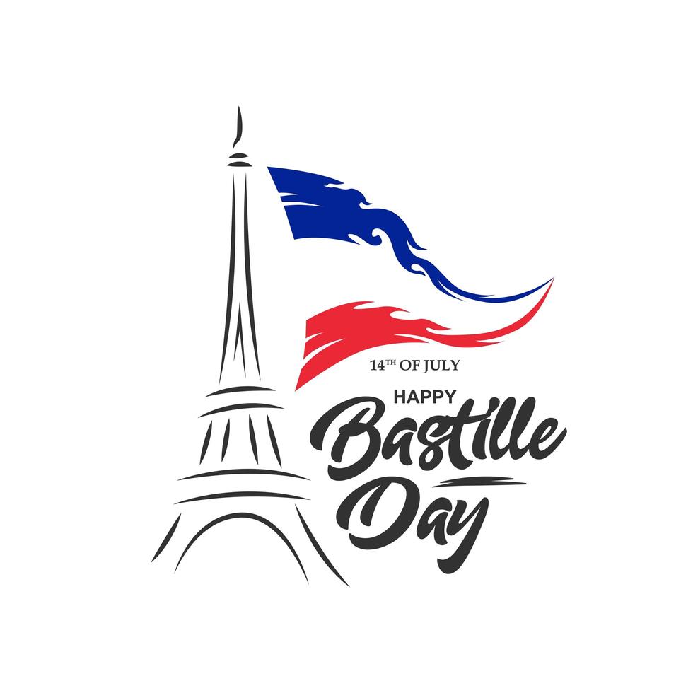 Happy Bastille Day apparel design with flag and Eiffel tower vector