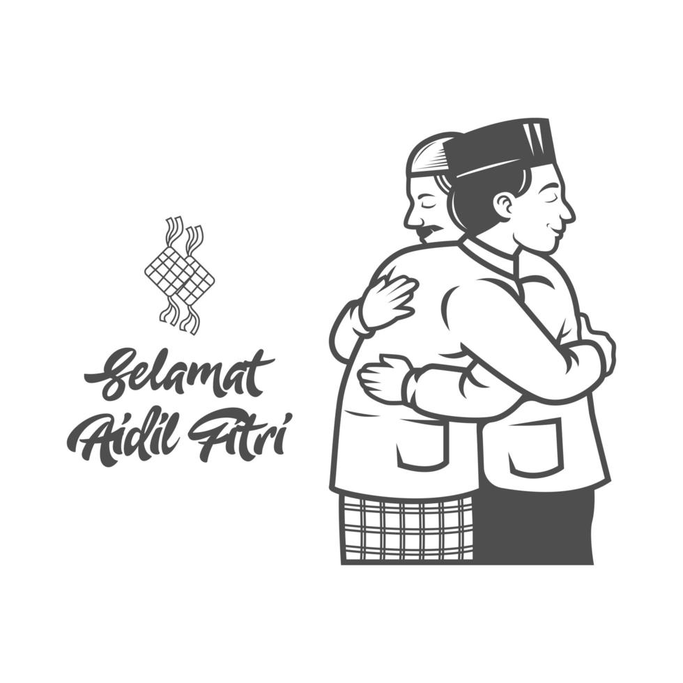 Two muslim people hugging each other for Eid al fitr vector