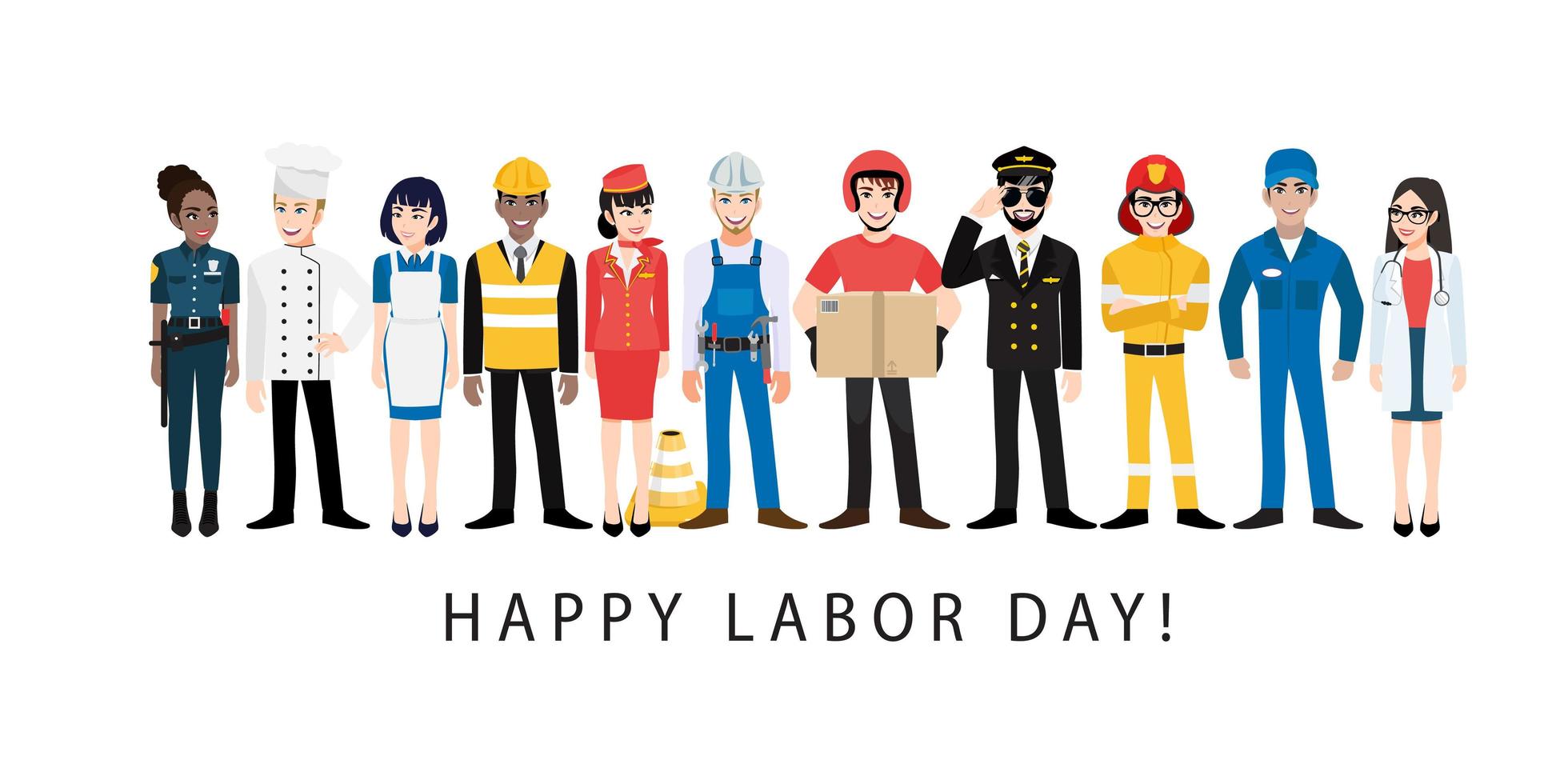 Row of professional workers Labor Day design vector