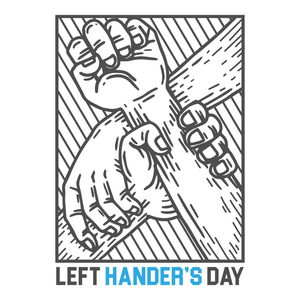 Left-handers day poster design with two hands vector