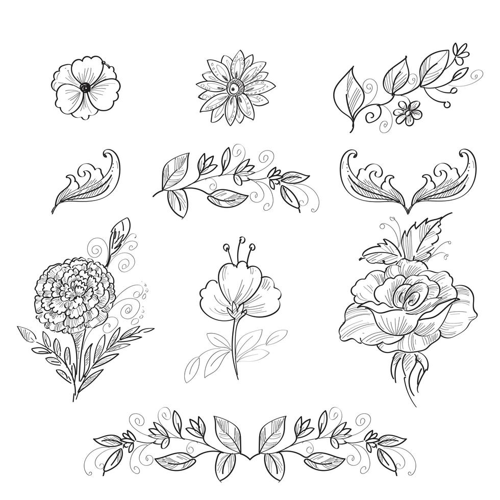 Hand drawn sketch pencil flowers vector