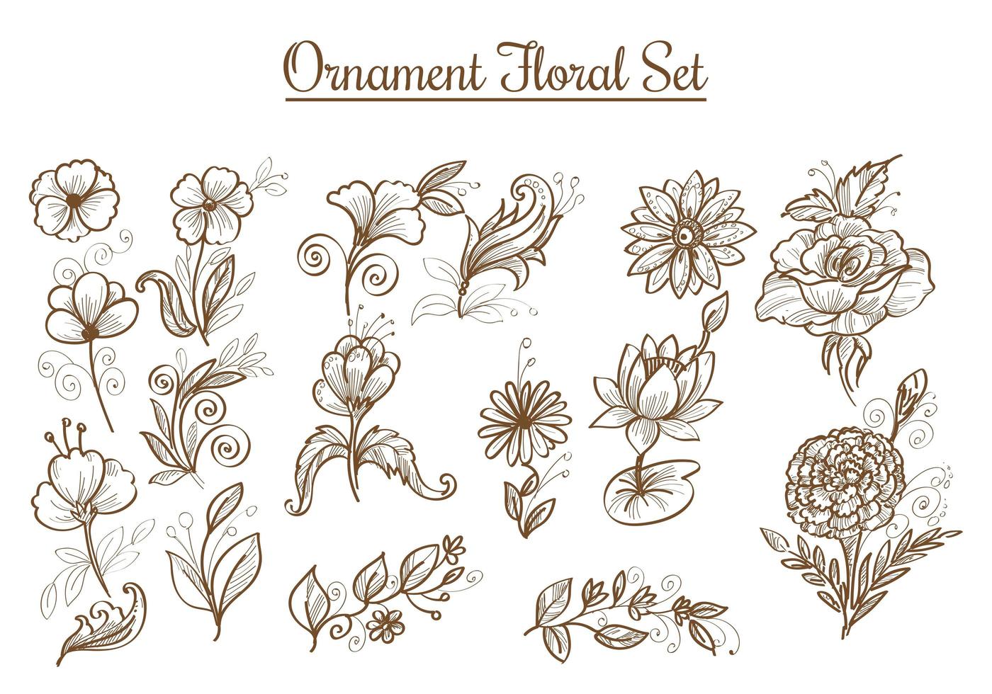 Hand drawn sketch flower set vector