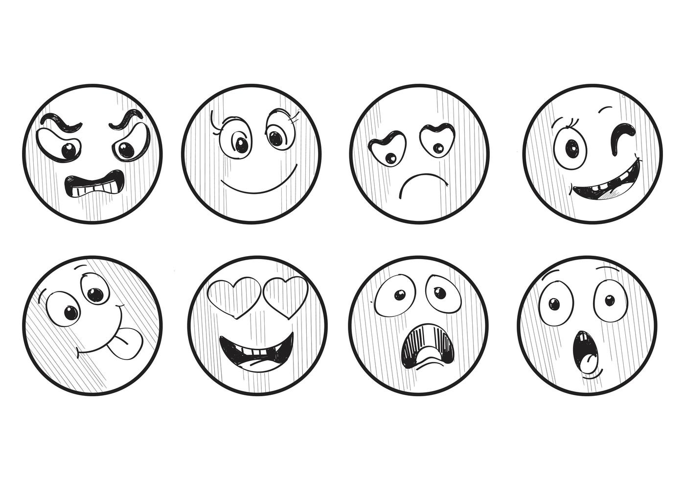 Hand drawn smileys vector