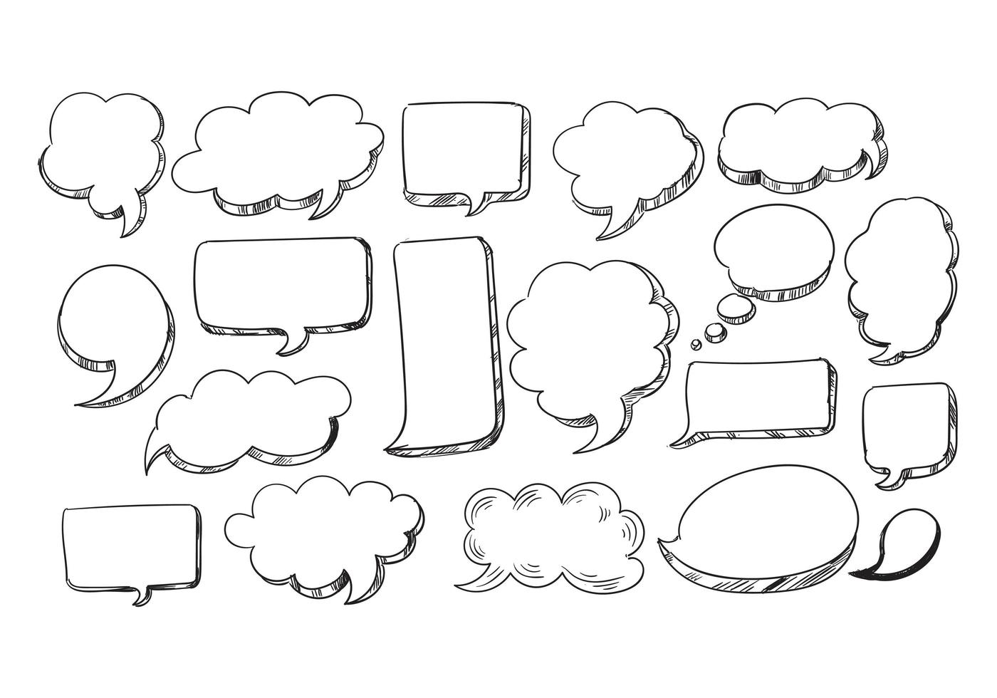 Hand drawn speech bubble set vector