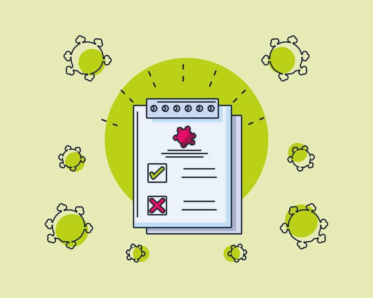 infografía con formulario de análisis de laboratorio médico y coronavirus. vector