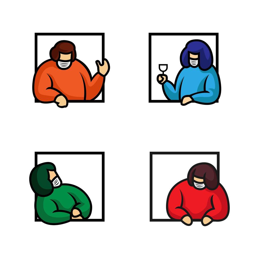 Four people talking to each other in windows vector