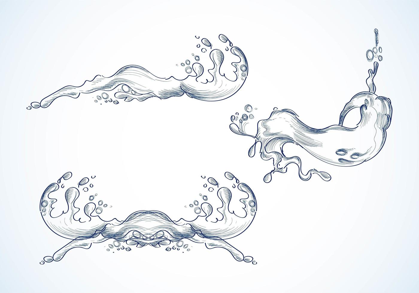 Different sea waves sketch set vector