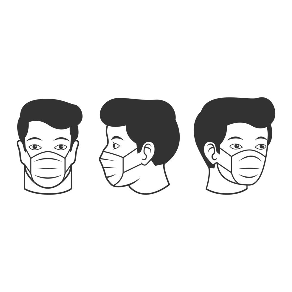 Man in face mask line icon set vector