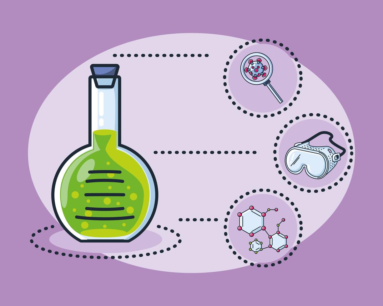 infografía con tubo de ensayo de laboratorio químico e iconos vector