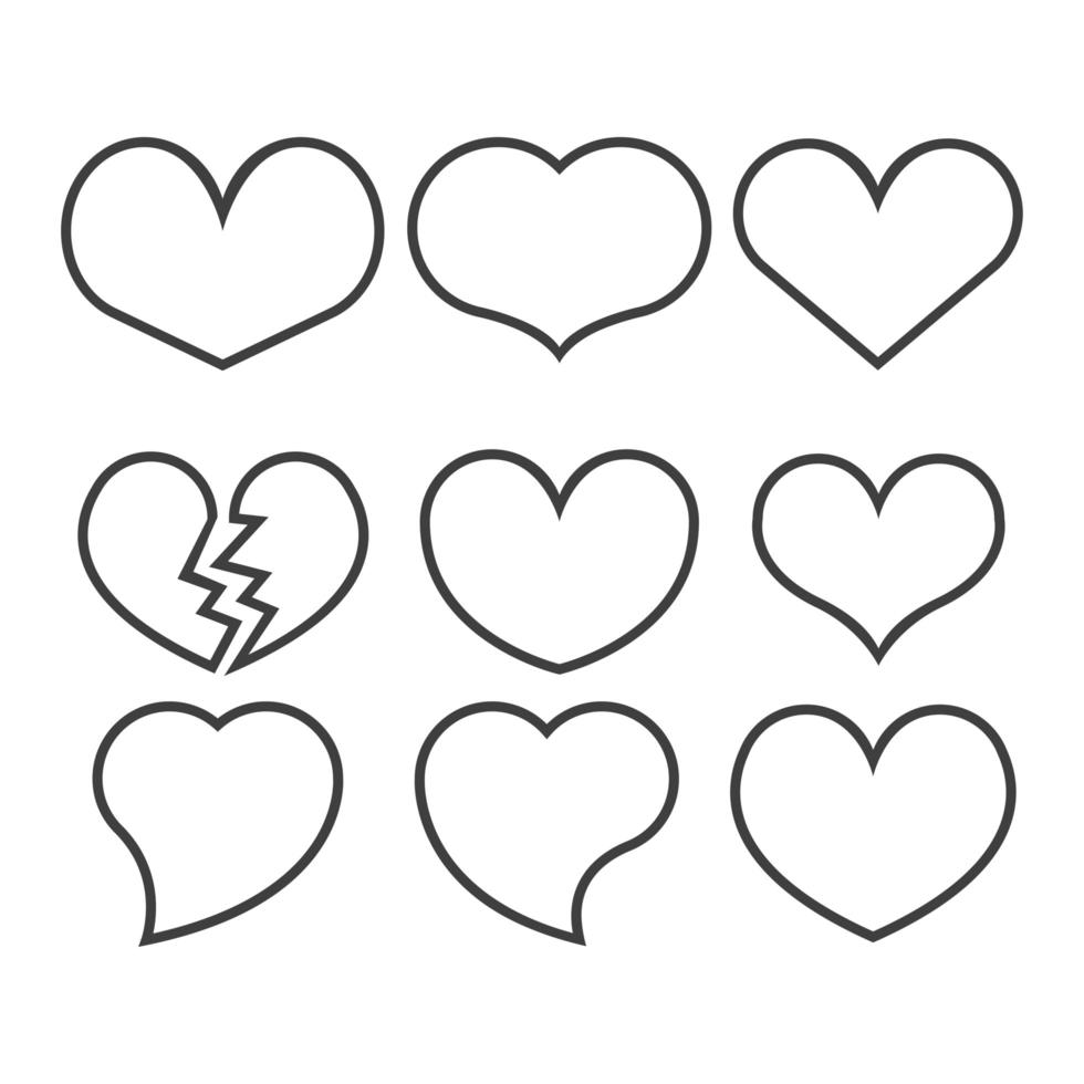 conjunto de iconos de contorno de corazón vector