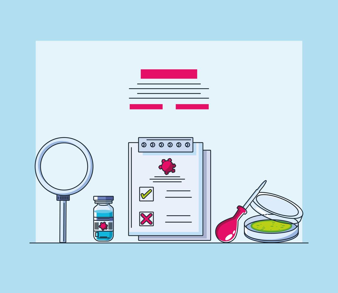 Medical lab analysis form and research of coronavirus infographic vector