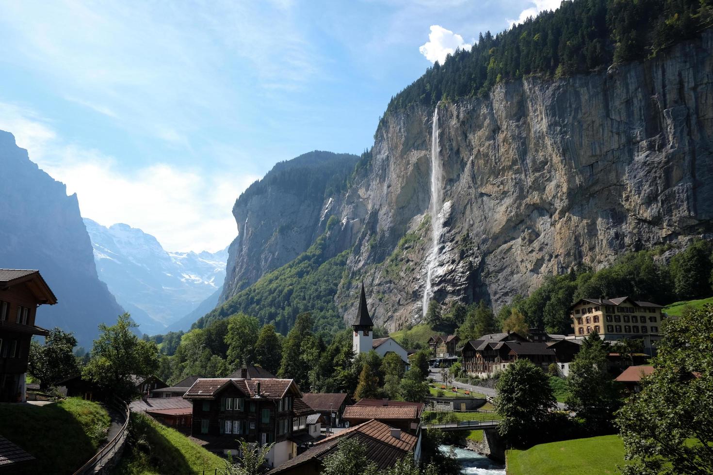Waterfall near town in Switzerland  photo