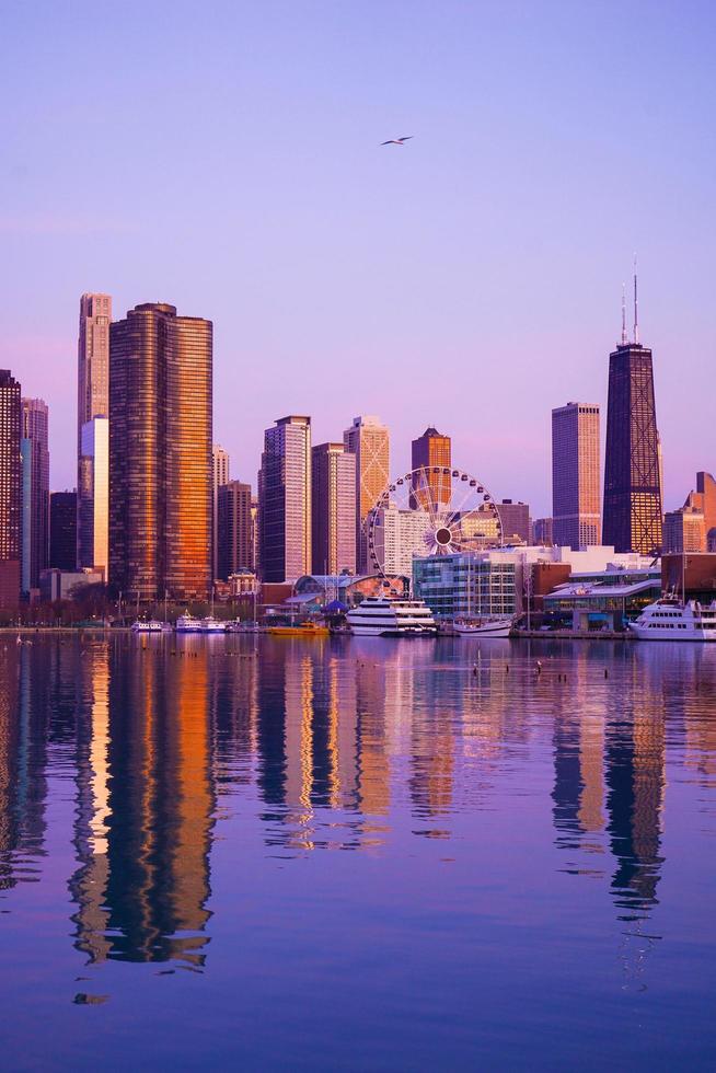 Chicago city buildings near river photo