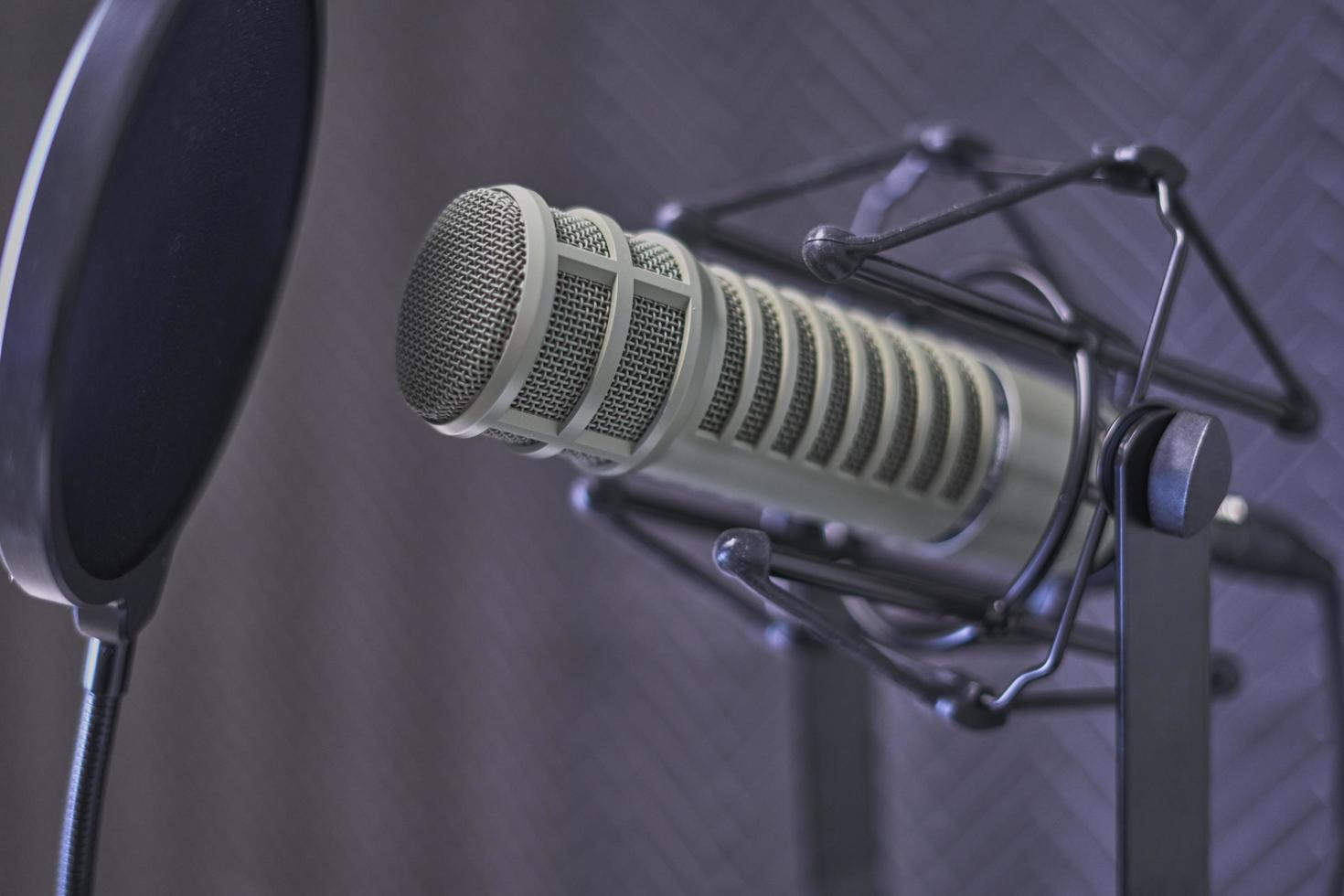 Condenser microphone and pop filter 1248280 Stock Photo at Vecteezy