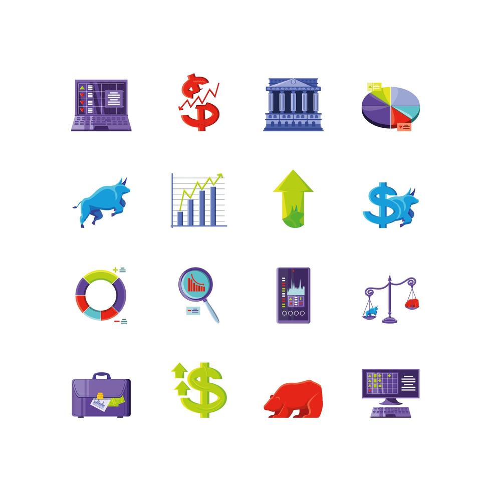 conjunto de iconos del mercado de valores vector