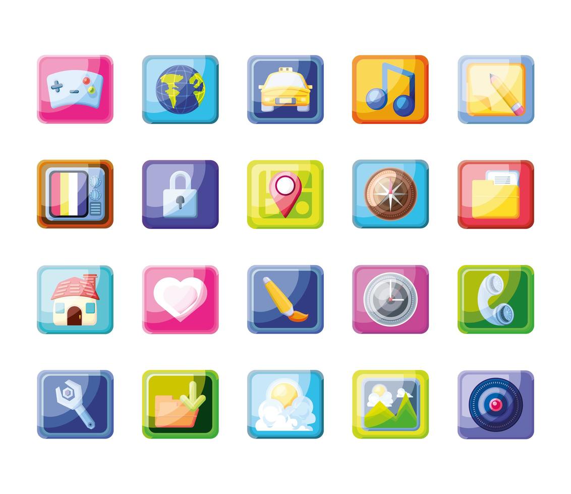 Mobile app icons group vector