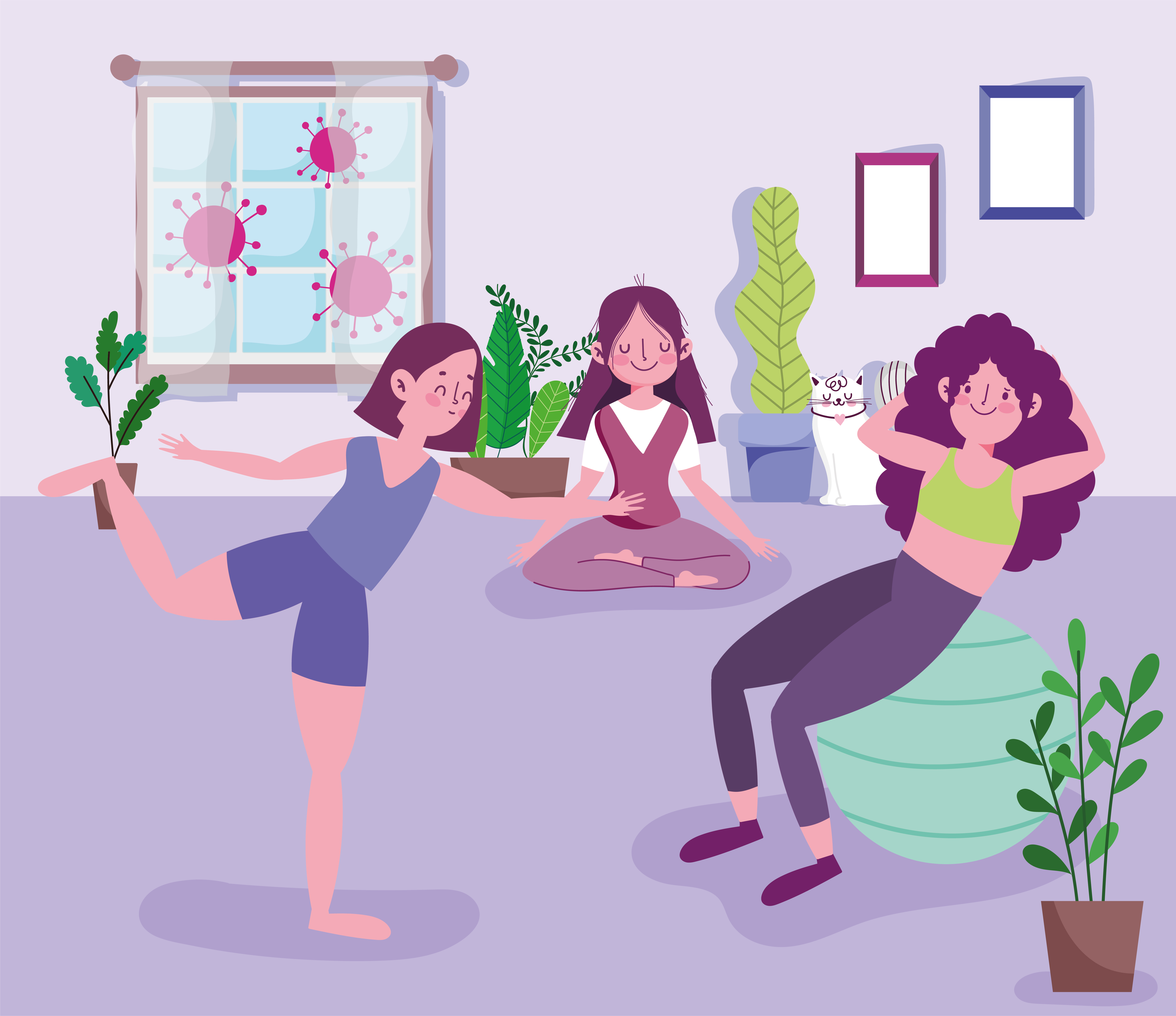 Young women group practicing yoga 1248669 Vector Art at Vecteezy