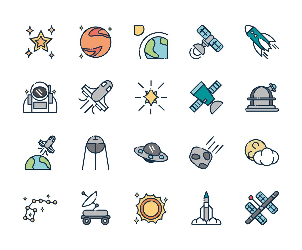 varios iconos de astronomía y ciencia espacial vector