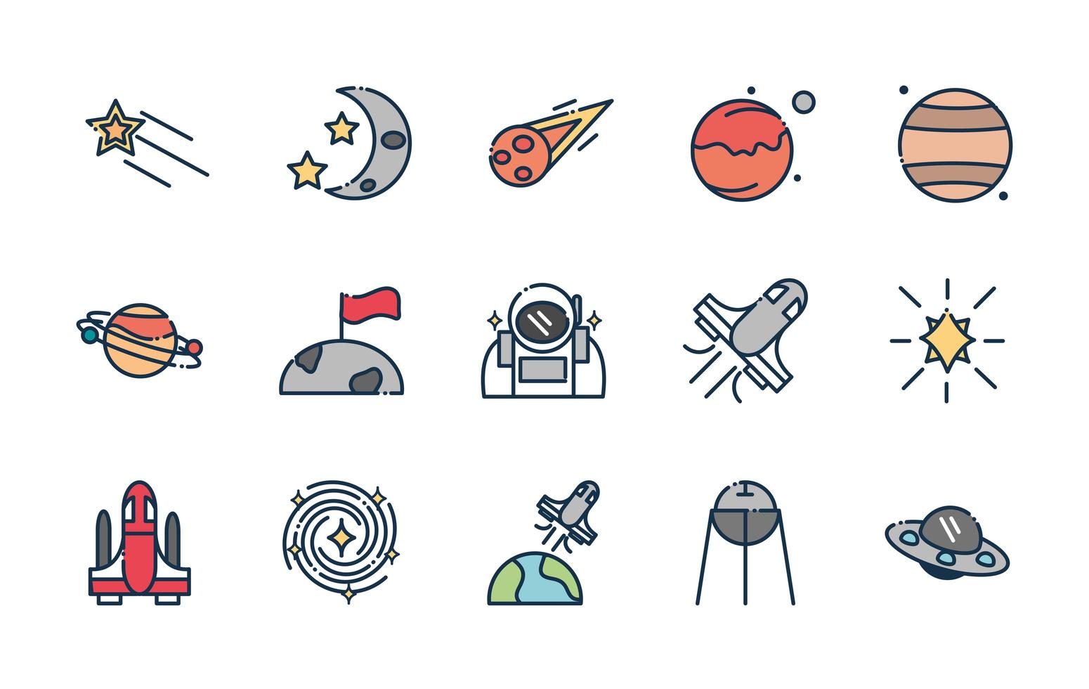 paquete de iconos de astronomía y ciencia espacial vector