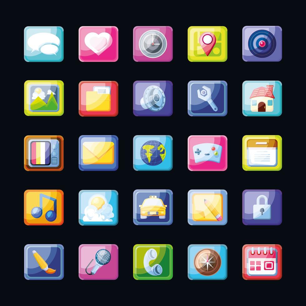 Group of mobile app icons vector