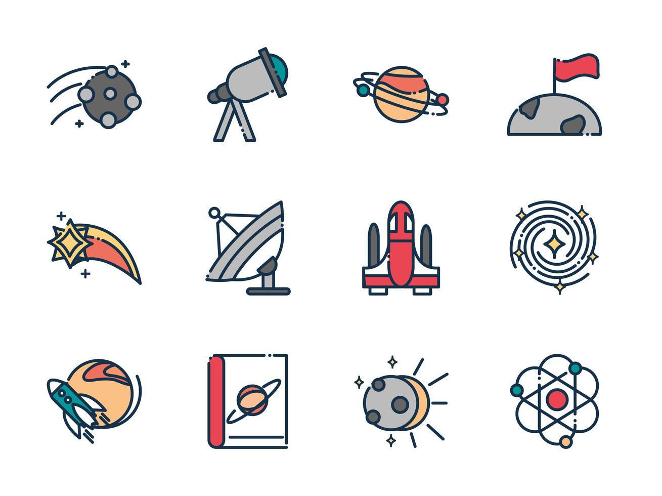Collection of astronomy and space science icons vector