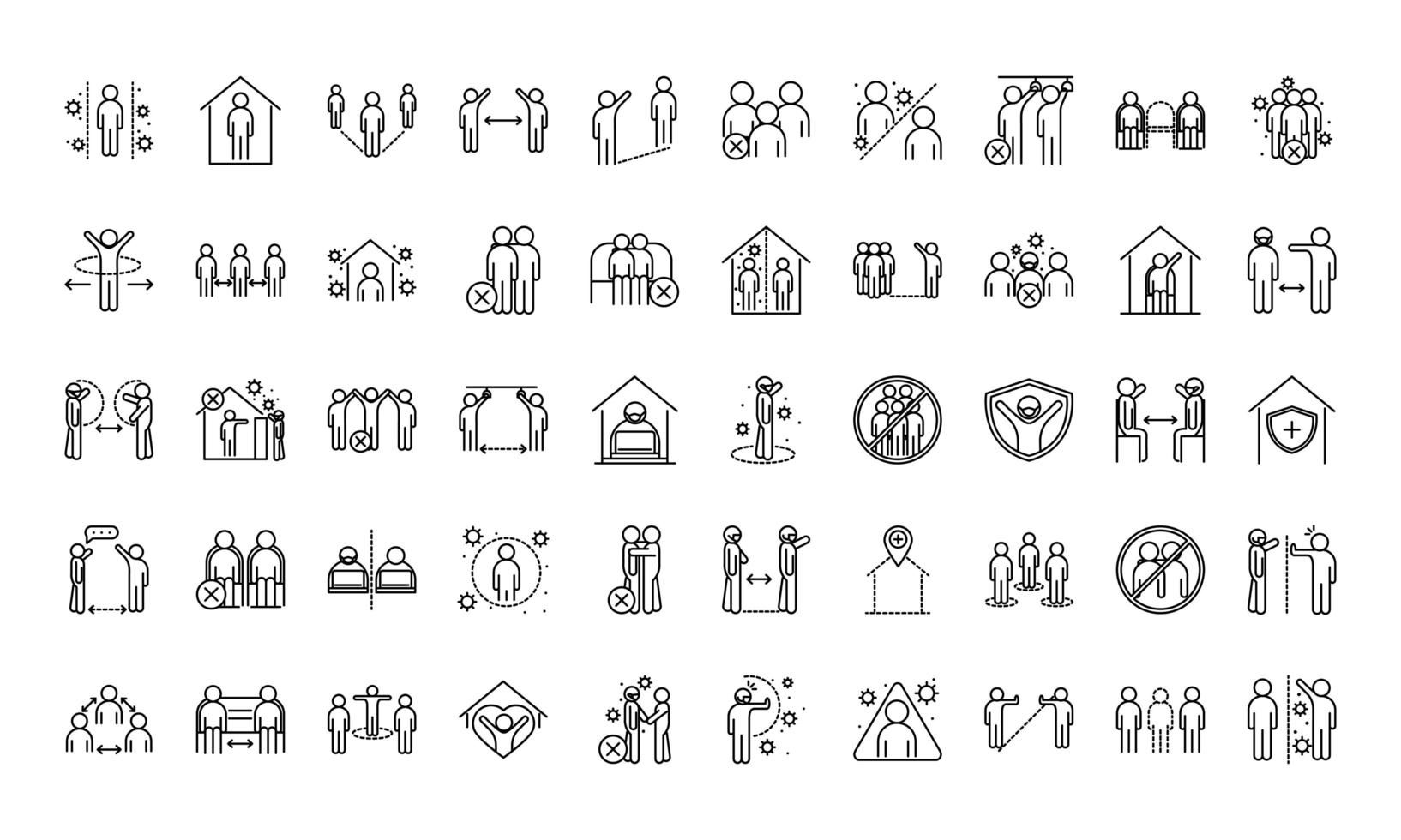 Virology and social distancing icon set vector