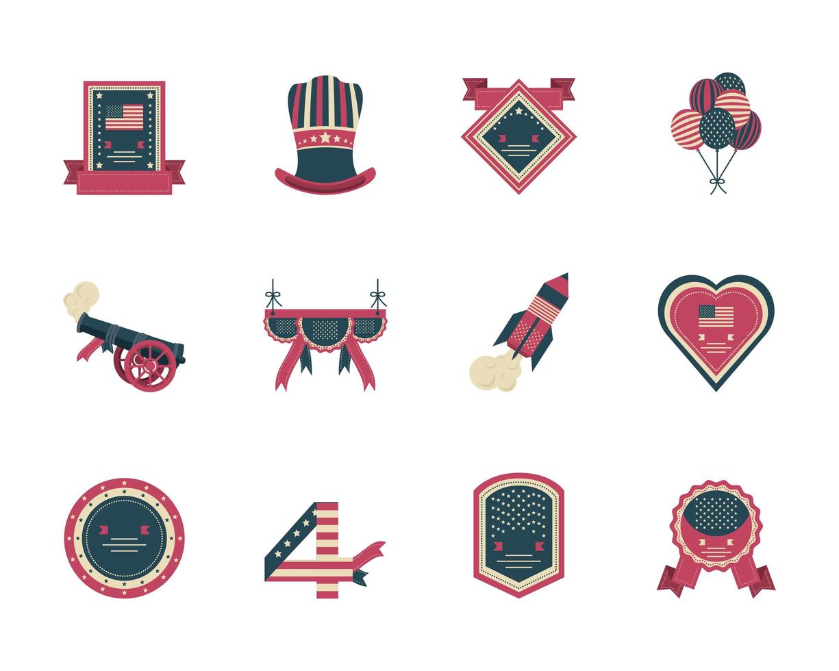 Collection of icons of independence day vector