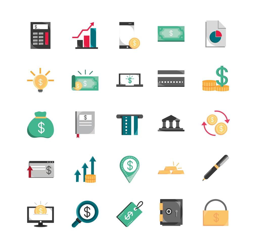 conjunto de iconos de finanzas y economía vector