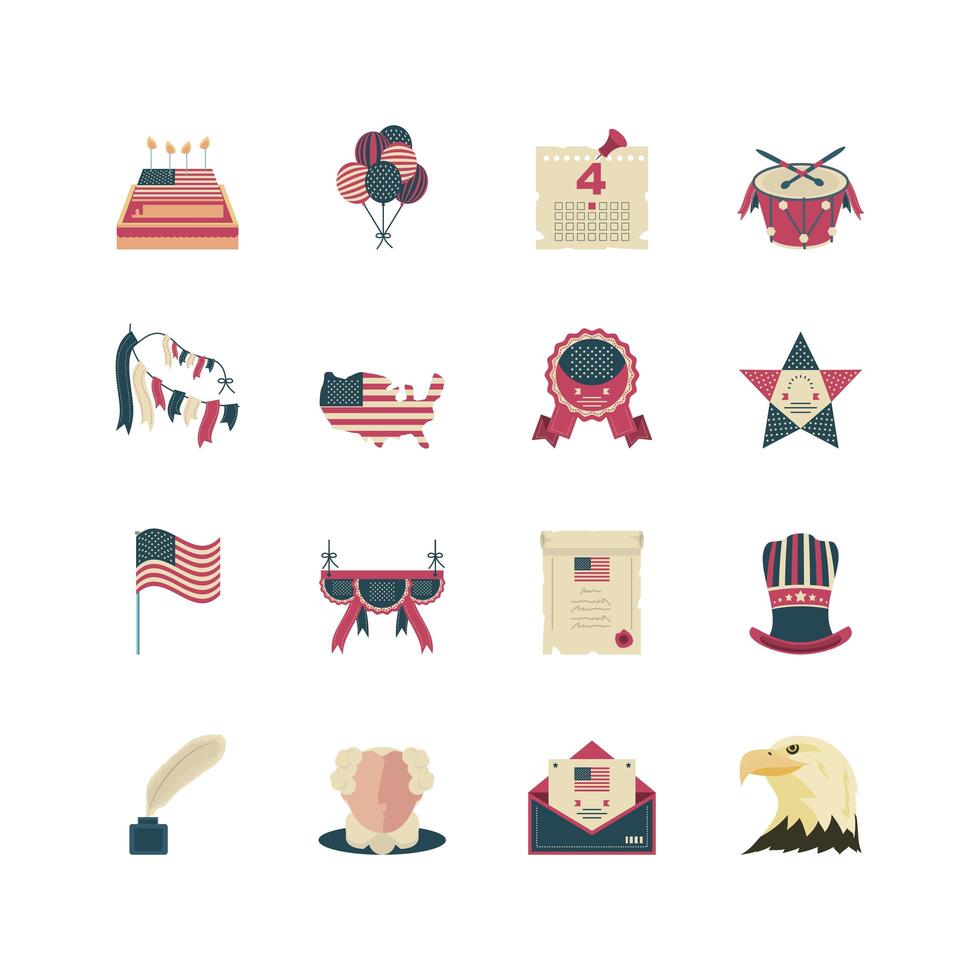 Icons set of independence day vector