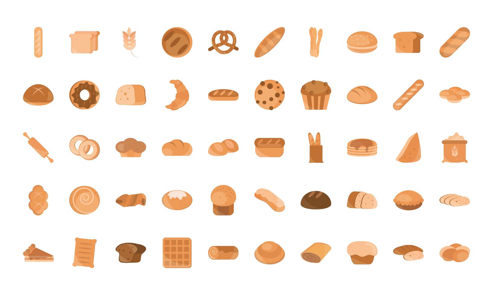 Bakery and balked goods flat style icon set vector