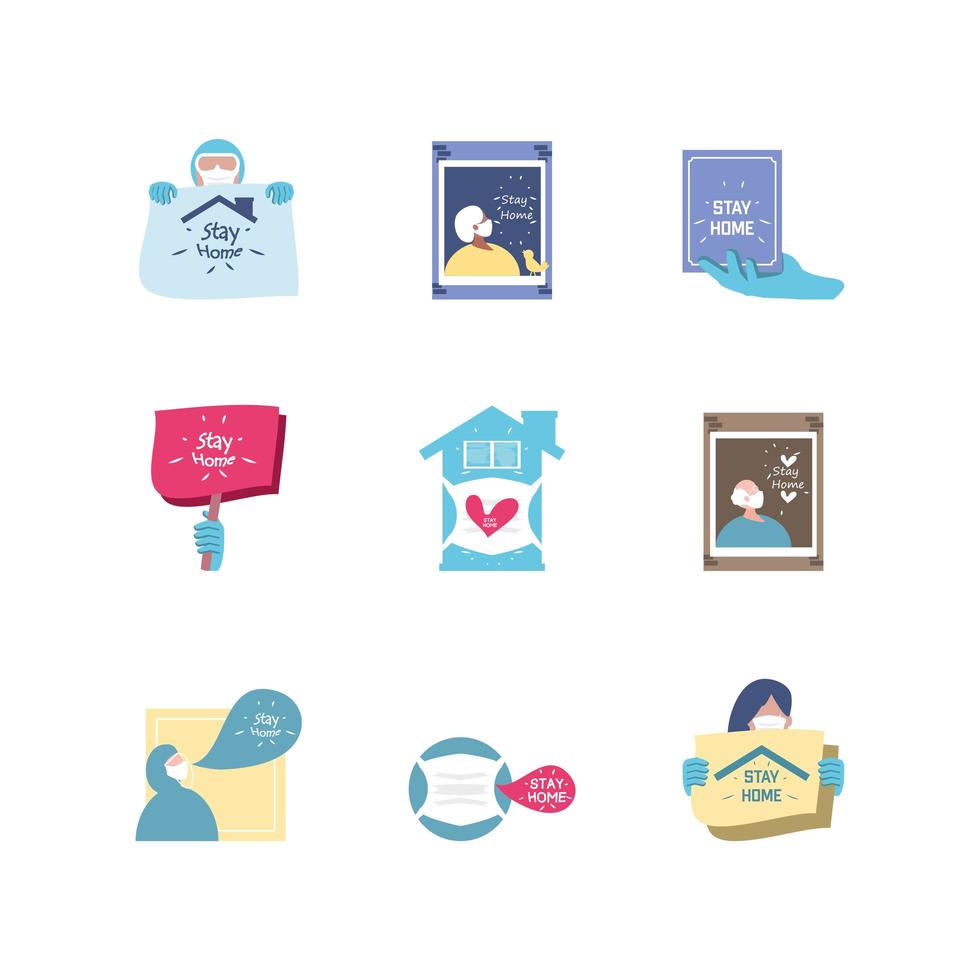 Stay at home icons set vector