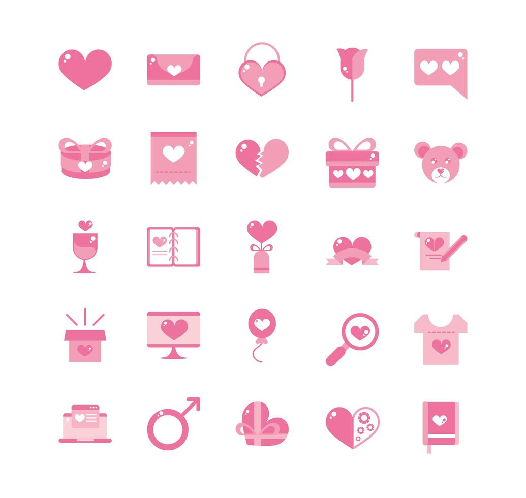 Valentines day celebration romantic pink icon set  vector