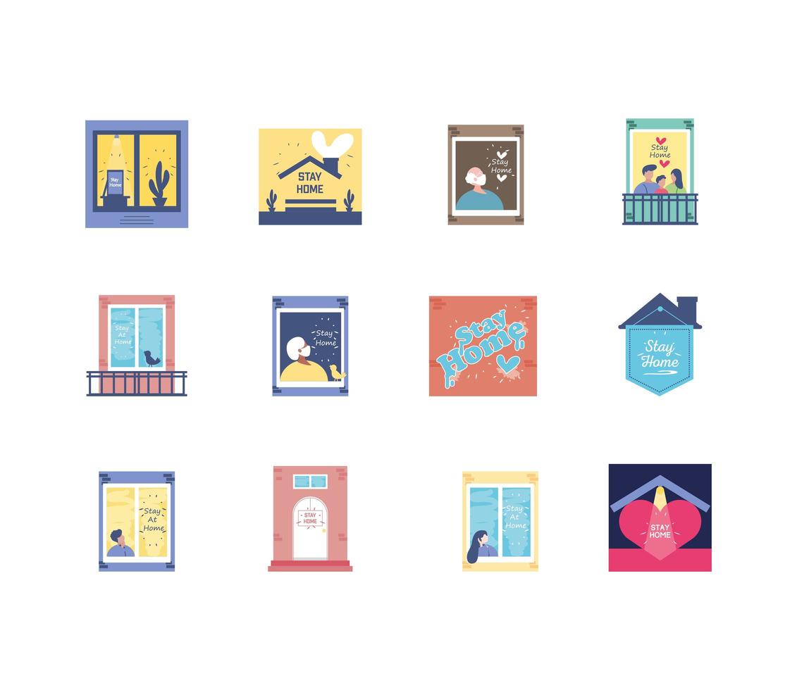 Stay at home icons collection vector