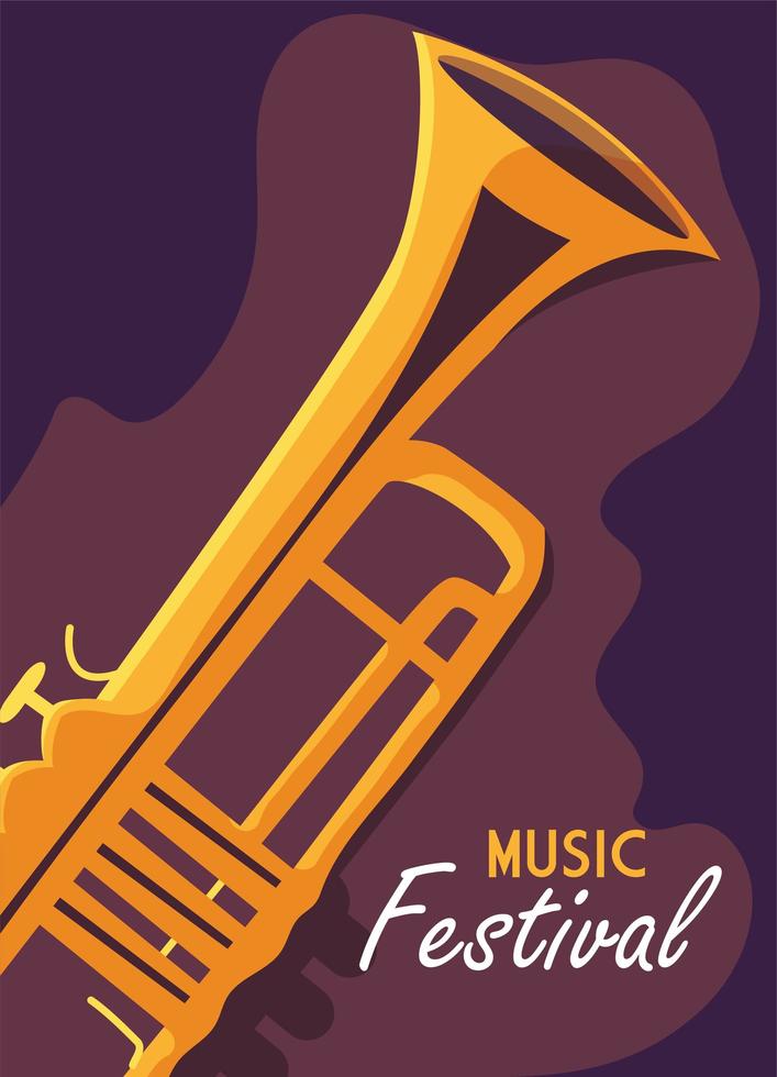 cartel del festival de música con instrumento musical de trompeta vector