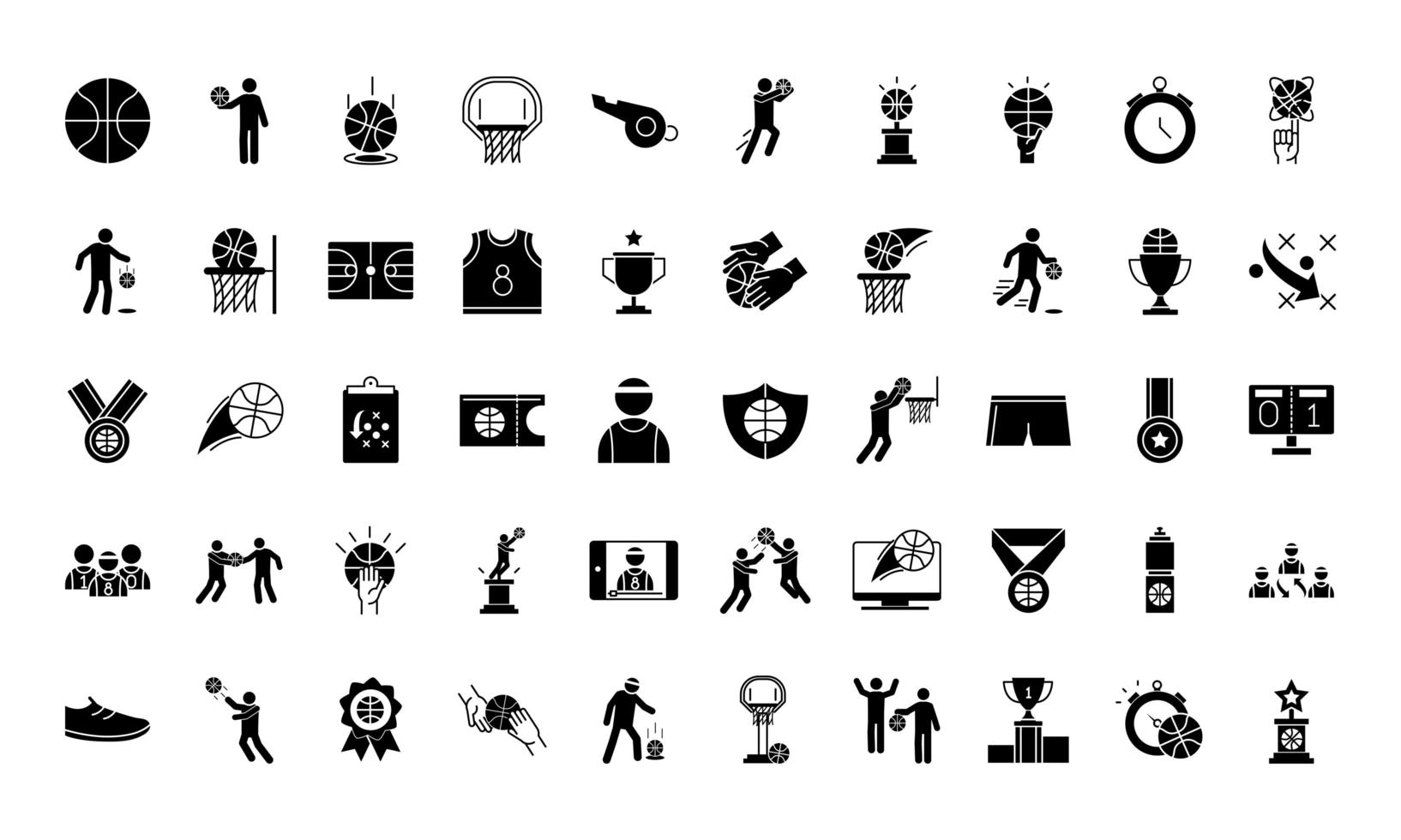 Collection of basketball game silhouette-style icons vector